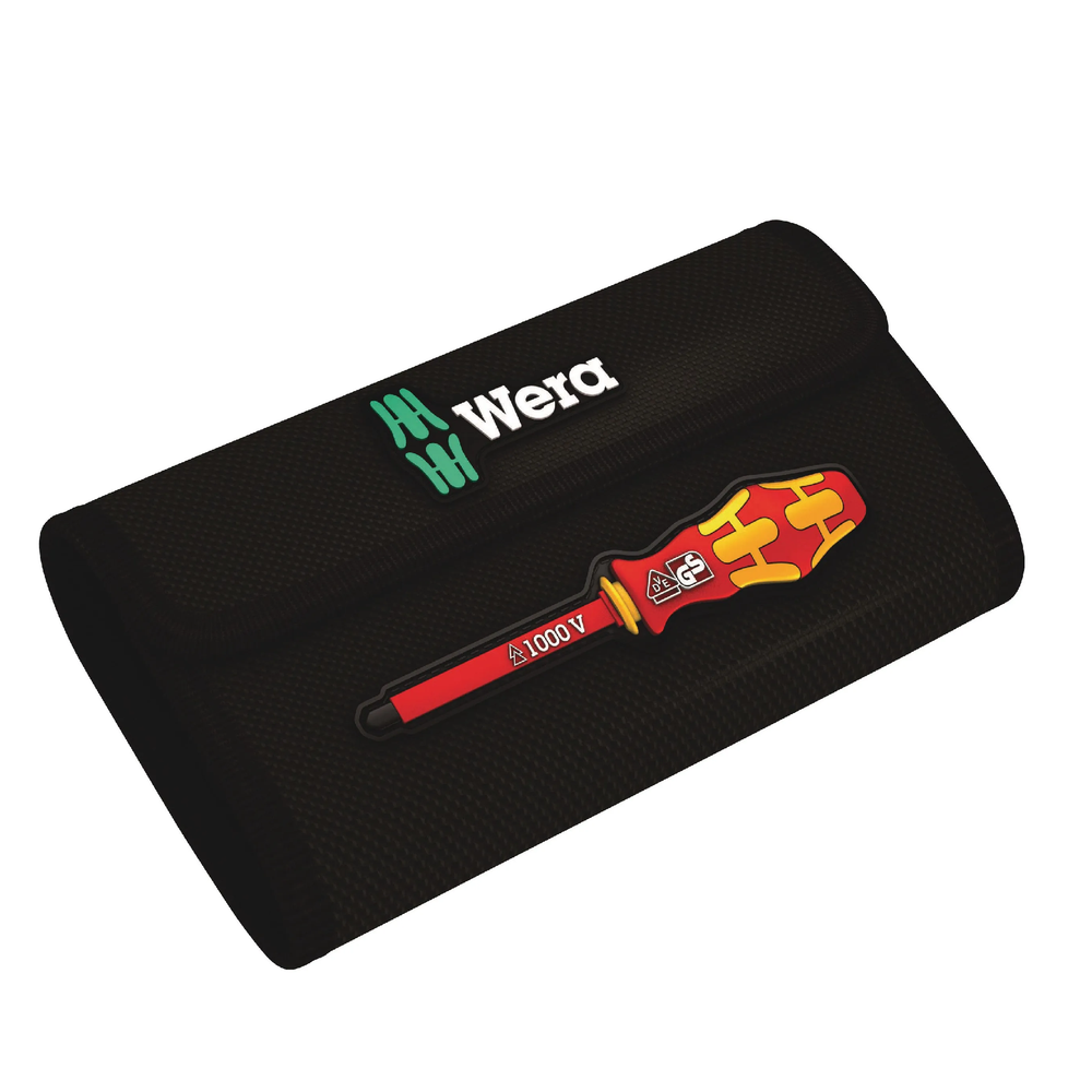 Новинка! Набор бит с битодержателем 16 предметов WERA Kraftform Kompakt VDE 16 extra slim 1 Tool Finder Насадки с отвёрткой-битодержателем и пробник, в поясной сумке WE-006608