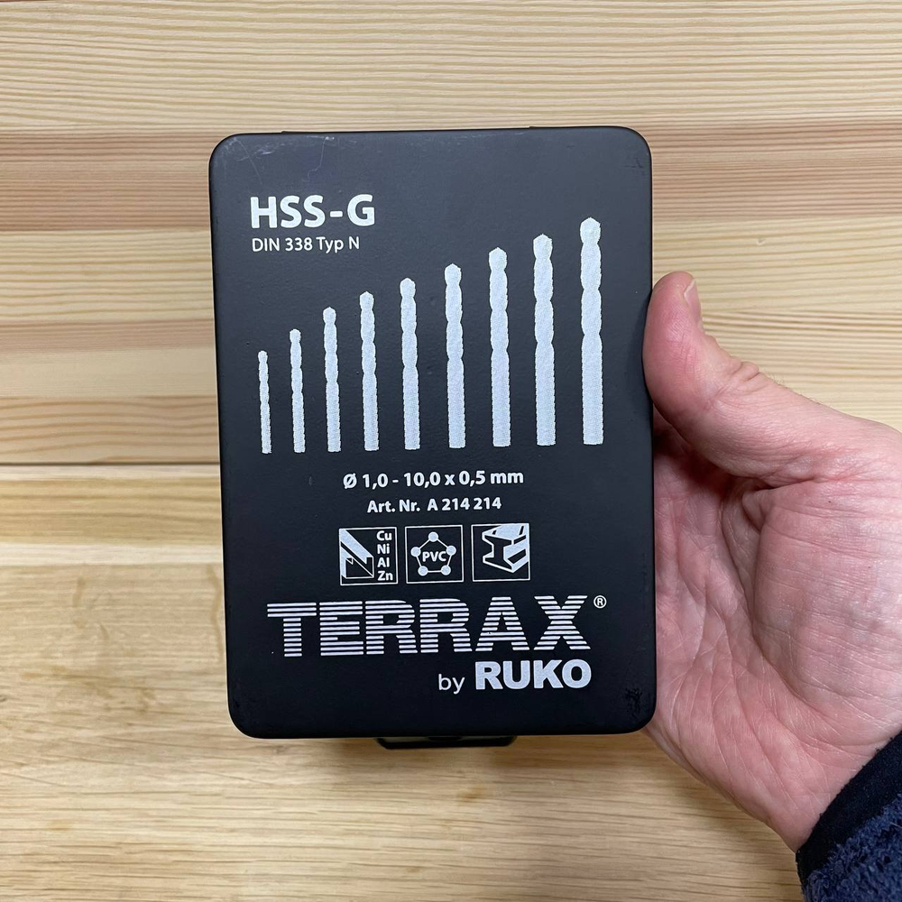 ХИТ! Набор из 19 шт сверл спиральных по металлу RUKO HSS-G TERRAX by 1-10 мм, в кейсе A214214