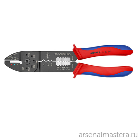Пресс - клещи 240 мм, 3 гнезда, изолированные кабельные наконечники и штекеры: 0.5 - 6.0 мм2 97 32 240 KNIPEX KN-9732240