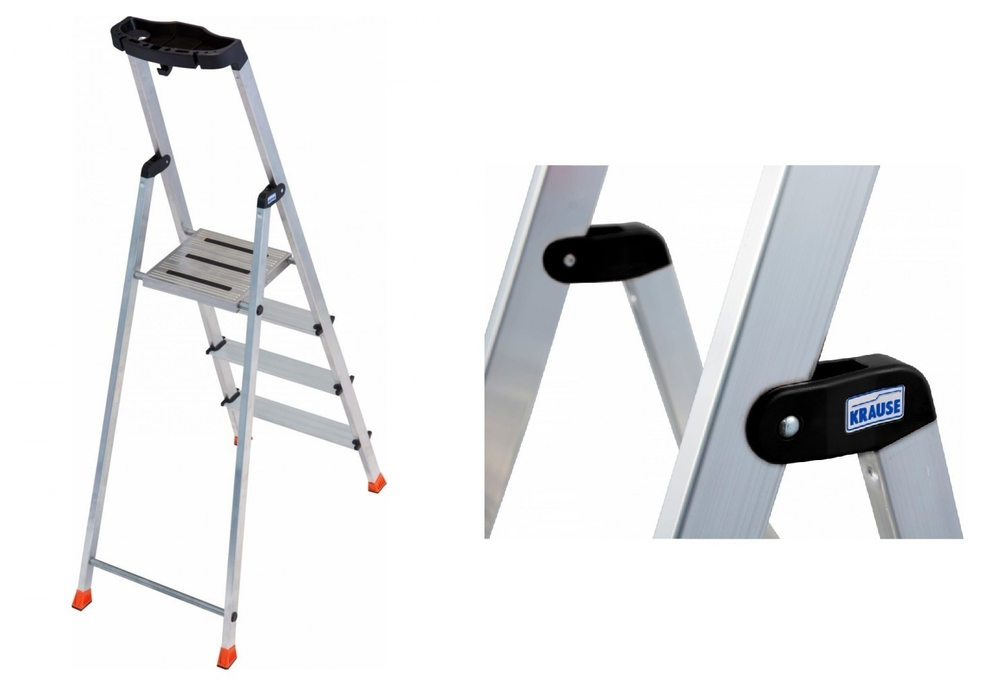 Новинка! Свободностоящая стремянка 2К заглушки 4 ступеней MONTO SAFETY Krause 128942
