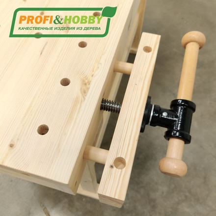 ХИТ! Верстак деревянный Мастер СОСНА Высота 92,5 см Столешница 134 х 50 х 2,8 см : 2 шт тиски и 2 полки для инструментов PROFI&HOBBY PR-Mr