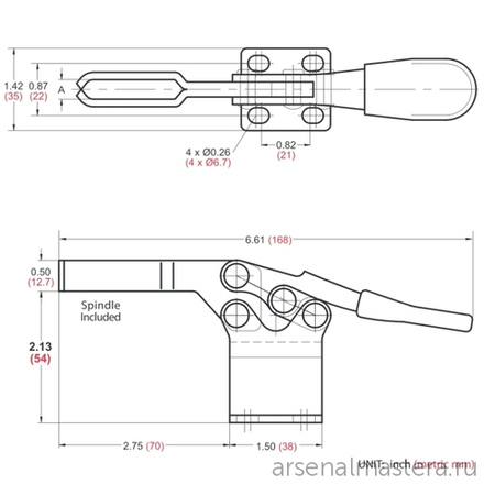 ХИТ! Зажим механический с горизонтальной ручкой усилие 227 кг Woodwork GH-225-DHB