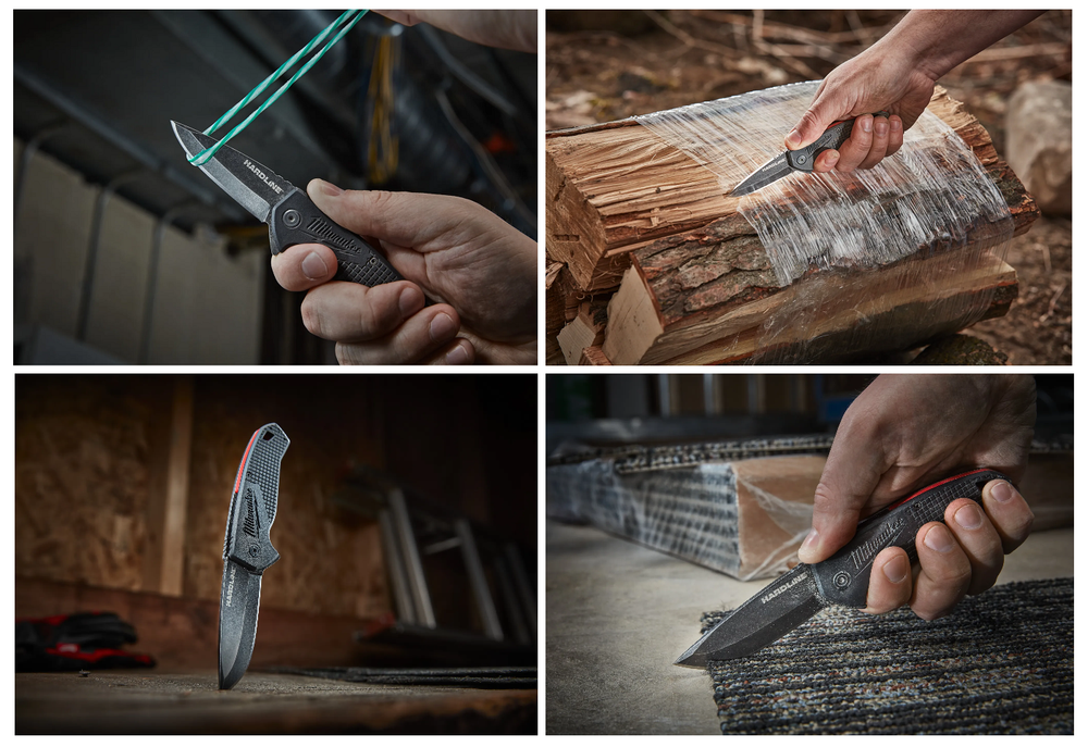 Новинка! Нож складной выкидной с гладким лезвием MILWAUKEE HARDLINE FOLDING KNIFE SMOOTH, лезвие 64 мм D2 сталь 4932492452