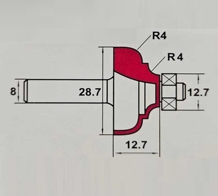 Фреза профильная Классический гусек - 1 R 4 D 28,7 x 12,7 x 55 S 8 PROCUT 311811P