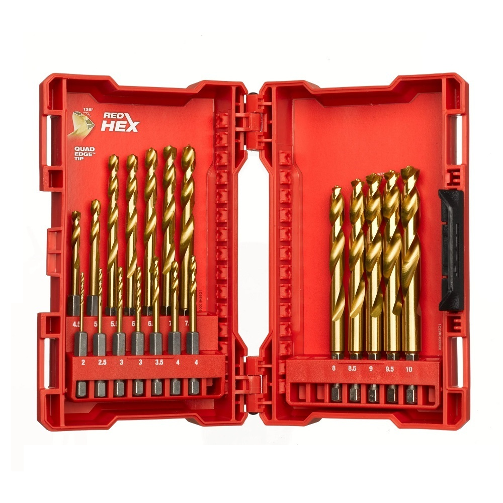 ХИТ! Набор сверл по металлу 19 единиц RED HEX - SHOCKWAVE HSS-TiN Shockwave HSS-G Tin Red Hex Set - 19 pc MILWAUKEE 4932493866