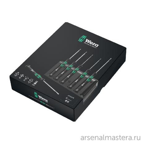 АКЦИЯ WERA ХИТ! Набор 6 предметов ОТВЕРТКИ прецизионные + подставка, PH 0 x 60 / 1 x 80, SL 0.40 x 2.5 x 8 2035 / 6 B Kraftform Micro WERA WE-118152