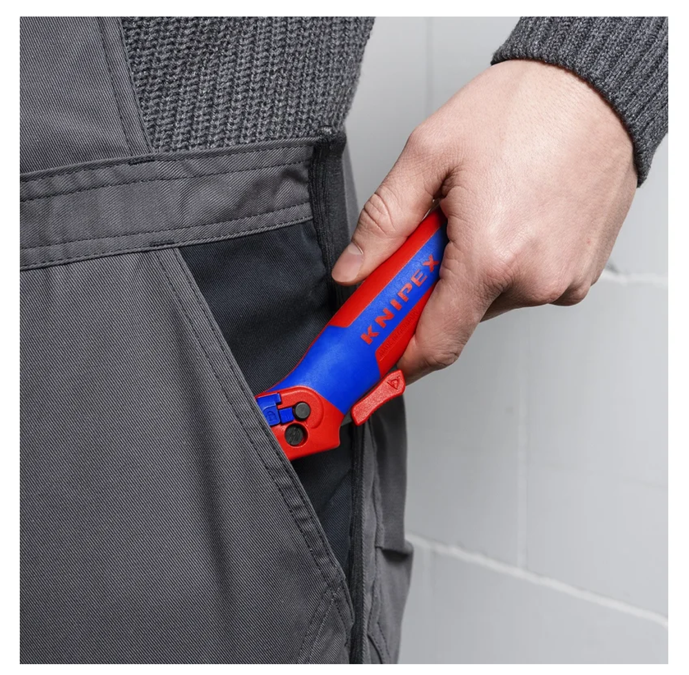 Новинка! Нож для кабеля с пяткой, трещоткой KNIPEX 146 мм, 2К ручка, для зачистки c опорным башмаком режет твердые, прочные пластиковые оболочки с толщиной стенки до 7 мм KN-1650145SB
