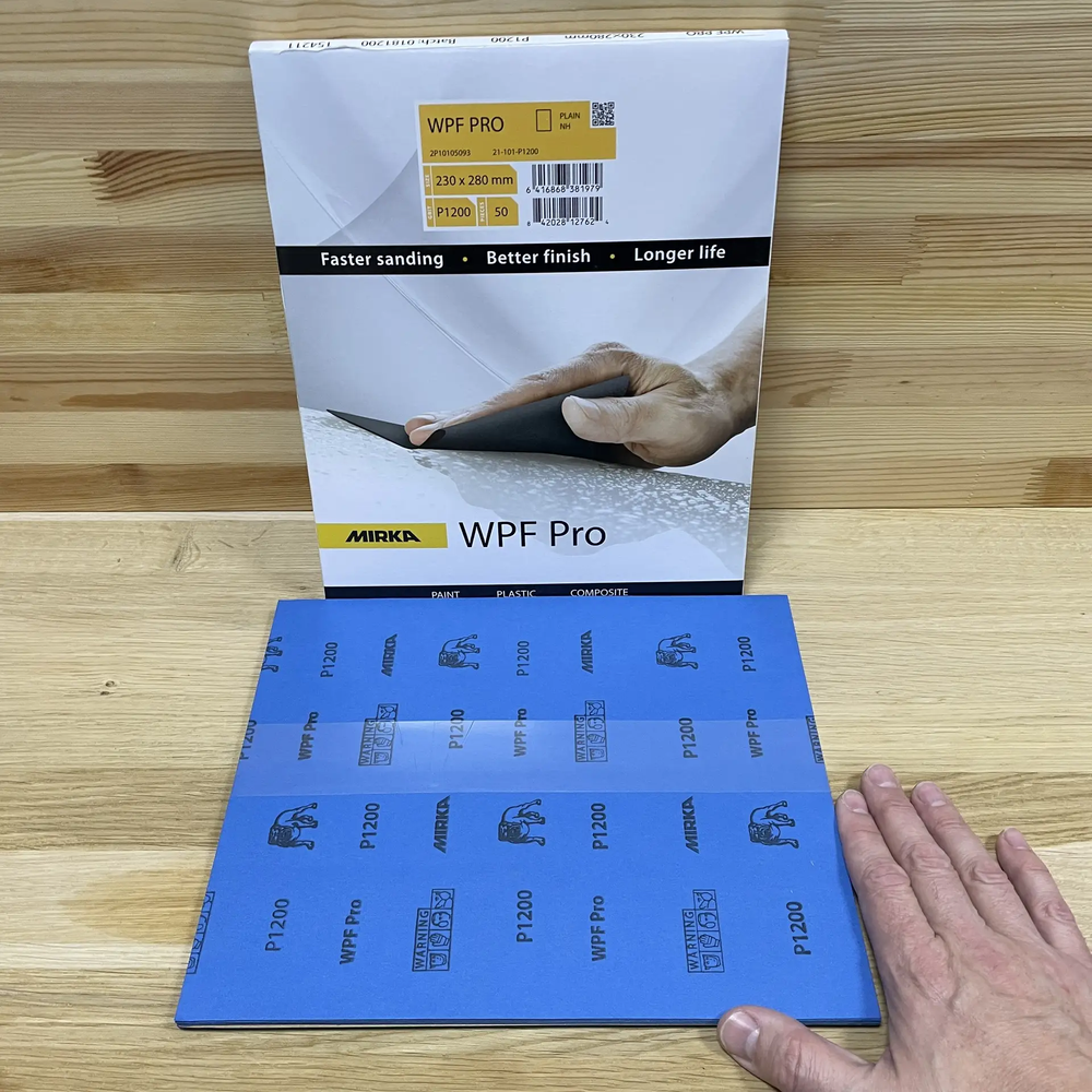 Новинка 2026! Комплект 50 шт Водостойкая шлифовальная бумага MIRKA WPF PRO 230 x 280 мм P1200, для ручного шлифования пластиков, композитов, ЛКМ 2P10105093