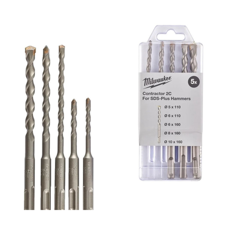 ХИТ! Набор 5 шт. Буры SDS+ MILWAUKEE CONTRACTOR 5/6 х 110 мм и 6/8/10 х 160 мм в кейсе 4932471242