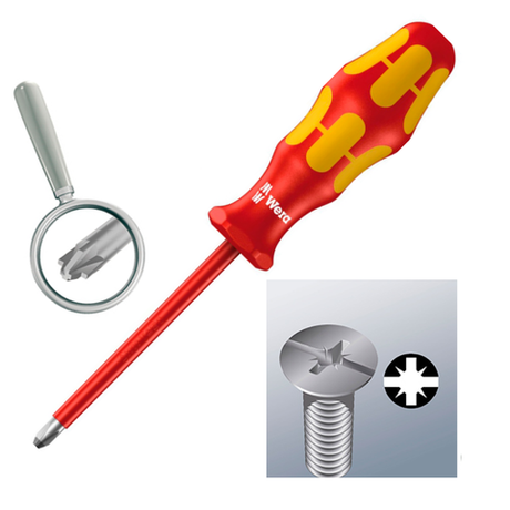 АКЦИЯ 2025! Отвертка диэлектрическая крестовая Pozidriv Kraftform Plus 165 i PZ VDE, PZ 3 / 150 мм, 006166 WERA WE-006166
