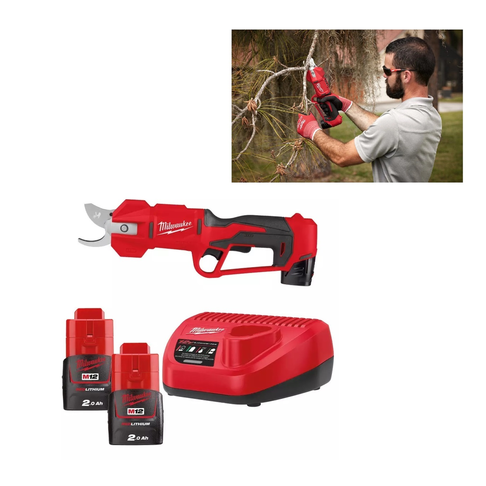 Новинка! Аккумуляторный секатор Milwaukee M12 BLPRS-202 с двумя аккумуляторами B2 2.0 Ач и зарядным устройством C12 C 4933480115
