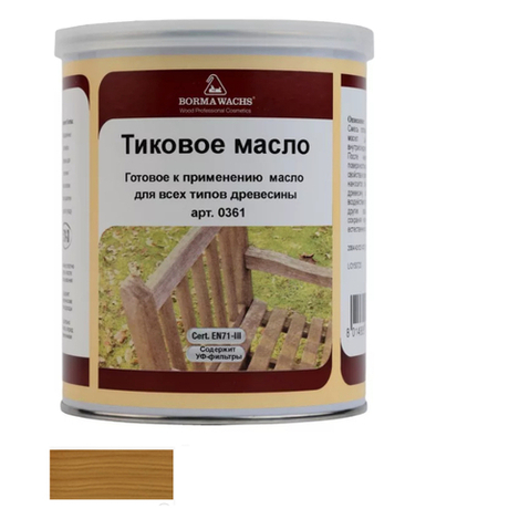 Масло тиковое (тара 1 л) цвет М12022 (сосна) для внутренних и наружных работ Borma EN0361-M12022