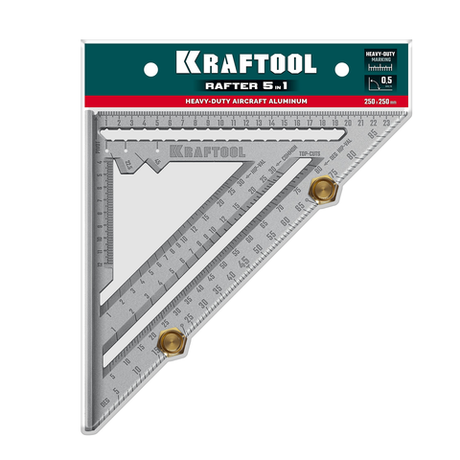 Новинка! Кровельный угольник метрический с упорами KRAFTOOL 250 мм 5 в 1 для плотника и столяра, для разметочных работ и контроля перпендикулярности конструкций, как торцовочный угольник, транспортир, рейсмус, направляющая для пилы 3441-25