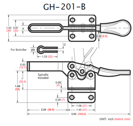 ХИТ! Зажим механический с горизонтальной ручкой усилие 90 кг высокая база 41 мм Woodwork GH-201-BHB