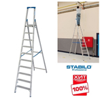ХИТ! Стремянка свободностоящая профессиональная STABILO 10 ступеней с многофункциональной полкой и крюком для ведра Krause 124562