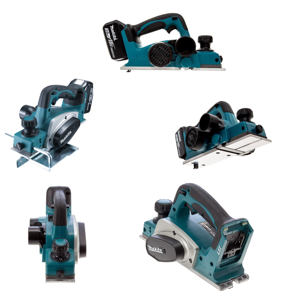 Новинка! КОМПЛЕКТ: Аккумуляторный рубанок Makita LXT 18 В, ДВА Аккумулятора 3,0 Ач, Зарядное устройство, КЕЙС, Макс. ширина строгания 82 мм, глубина 2 мм, Мах глубина выборки четверти 9 мм DKP180RFE