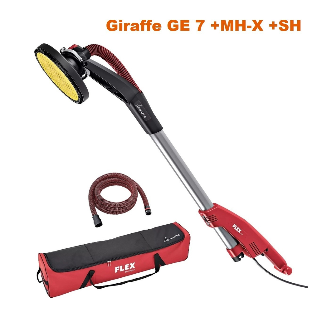 Новинка! Шлифовальная машина для стен и потолков Flex Giraffe GE 7 MH-X SH с системой сменных головок, антистатический пылеотсасывающий шланг D 32 мм x 4 м, 710 Вт диск 225 мм в сумке 494550