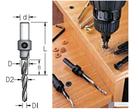 ХИТ! Сверло - зенковка трехступенчатое для (евровинтов конфирматов) быстросменное D1/3.5 D2/5.0 D8 B15 L60 W.P.W. ASD0504D