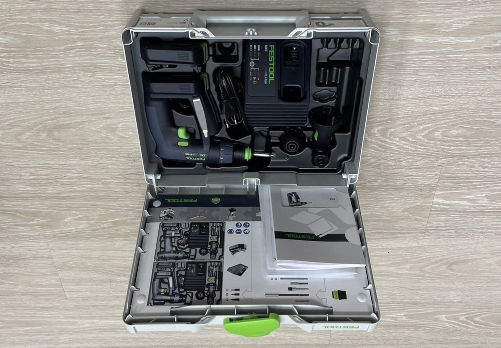 ХИТ! Аккумуляторная дрель-шуруповёрт FESTOOL CXS 10,8 В 2,6-Set с 2 шт Аккумуляторами, Устройством быстрозарядным ПЛЮС Насадка угловая 576093