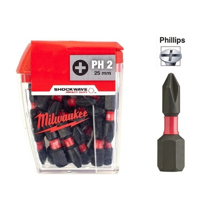 Биты комплект 25 шт Milwaukee Shockwave Impact Duty PH2 x 25 мм 4932430853