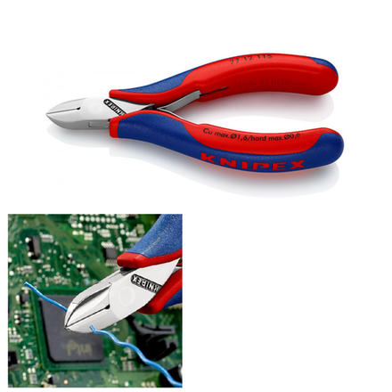 АКЦИЯ ВЕСНА 2026! Бокорезы 115 мм для электроники (Кусачки боковые) KNIPEX округлая головка, зажим для проволоки, 2-компонентные ручки KN-7712115