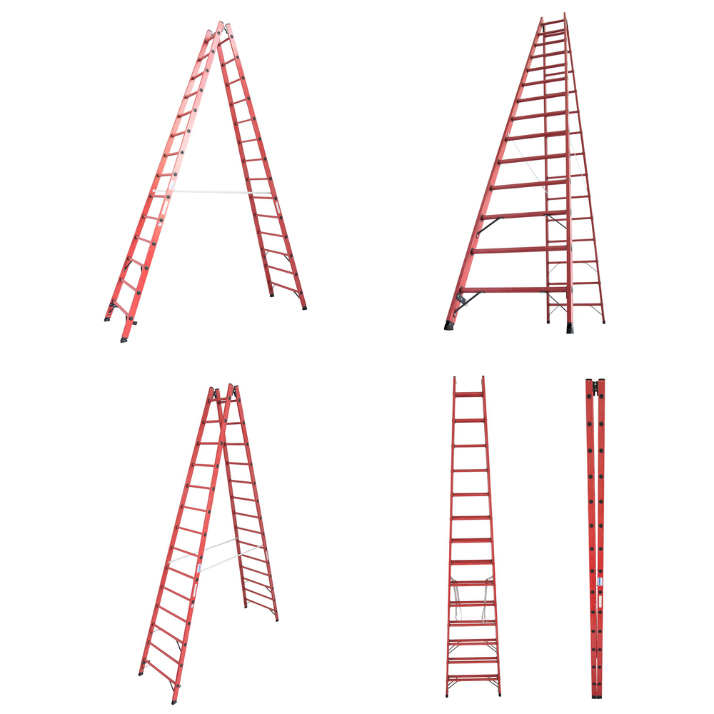 Новинка! Диэлектрическая двухсторонняя стремянка KRAUSE 2 х 14 с боковинами и нескользящими перекладинами из усиленного стекловолокном пластика 819765