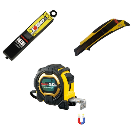 Набор 100th Anniversary японский TAJIMA: рулетка G3M750M длина 5 м ширина 27 мм плюс нож 18 мм QUICKBACK с автостопом и сменные ножи Convex-Set