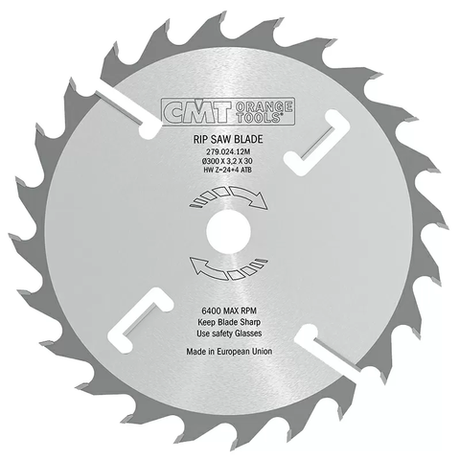 Новинка! Диск пильный CMT 300 x 70 x 3,2 / 2,2 18 гр. 10 гр. ATB Z 24 /4, продольное пиление, для многопильных станков с подрезными ножами 279.024.12V