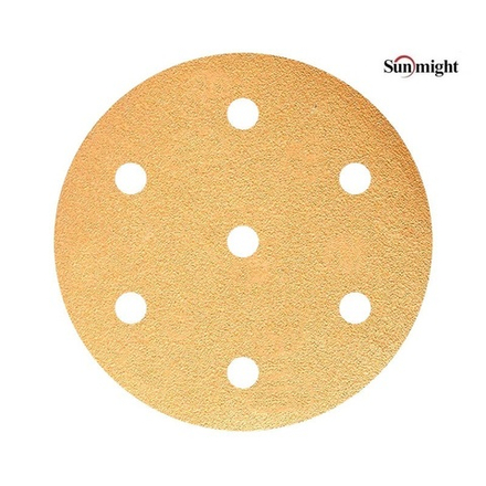 Шлифовальные круги комплект 100 шт GOLD B312T+ 150 мм на липучке 7 отверстий золотистый P 1200 SUNMIGHT 52621-100