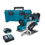 Новинка! КОМПЛЕКТ: Аккумуляторный рубанок Makita LXT 18 В, ДВА Аккумулятора 3,0 Ач, Зарядное устройство, КЕЙС, Макс. ширина строгания 82 мм, глубина 2 мм, Мах глубина выборки четверти 9 мм DKP180RFE