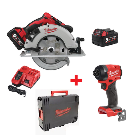 Комплект: Аккумуляторная Циркулярная пила M18 BLCS66-502X с 2 аккумуляторами, быстрозарядным устройством 4933464590 и Винтовёрт M18 FID3-0X 4933479864 MILWAUKEE N067-2AM