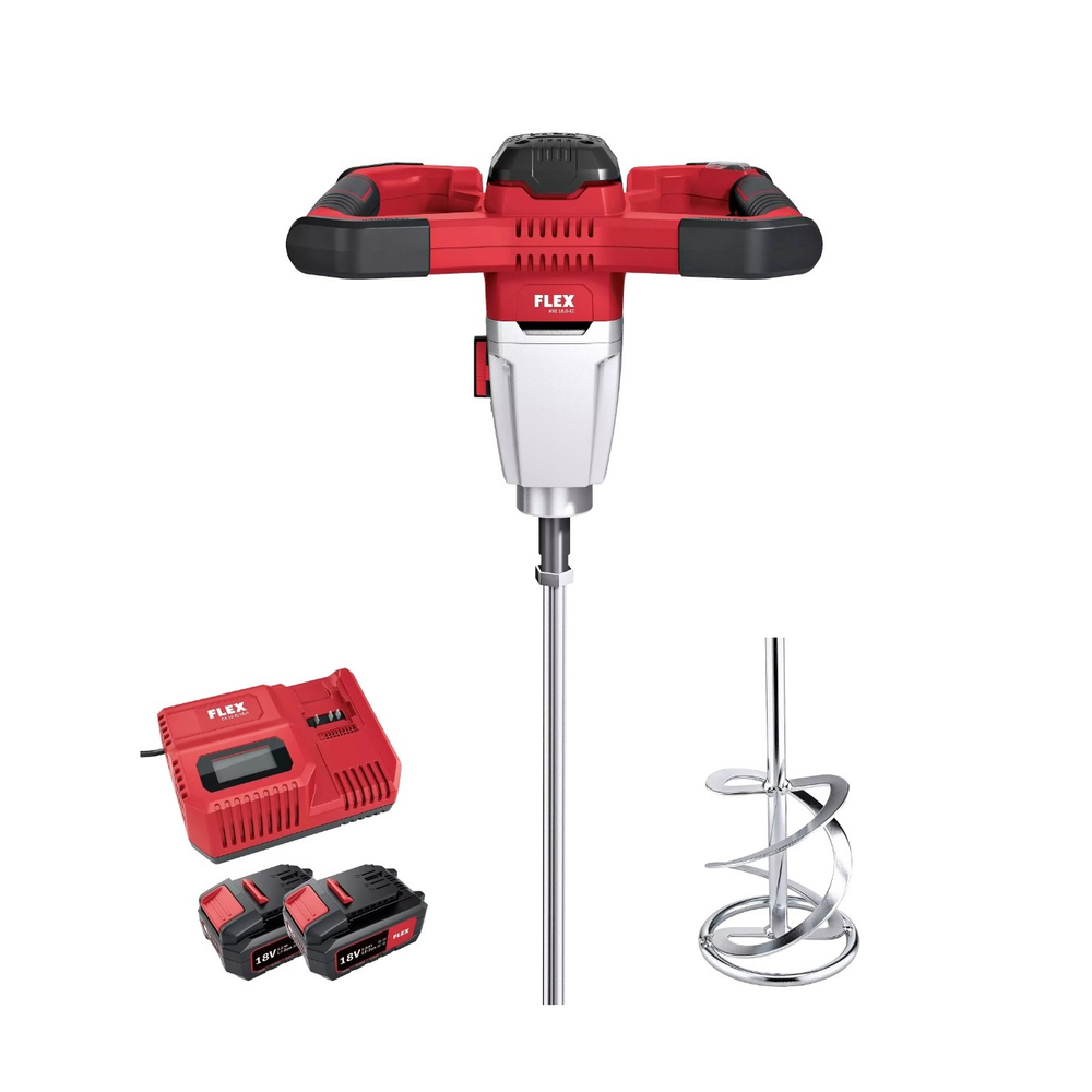 Новинка! Комплект FLEX MXE 18.0-EC/5.0 Set + WR2 120 Аккумуляторный 2 - скоростной миксер с 3 - уровневым переключателем скорости 18 В, 2 аккумулятора 5.0 Ah, зарядное устройство CA 10.8/18.0 495972