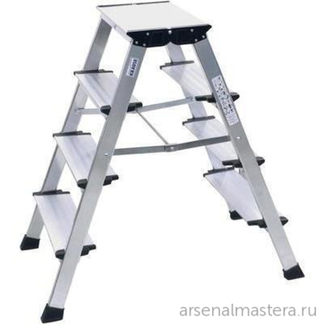 Двусторонняя складная алюминиевая подставка Krause TREPPO c широкими ступенями 2х4 126047