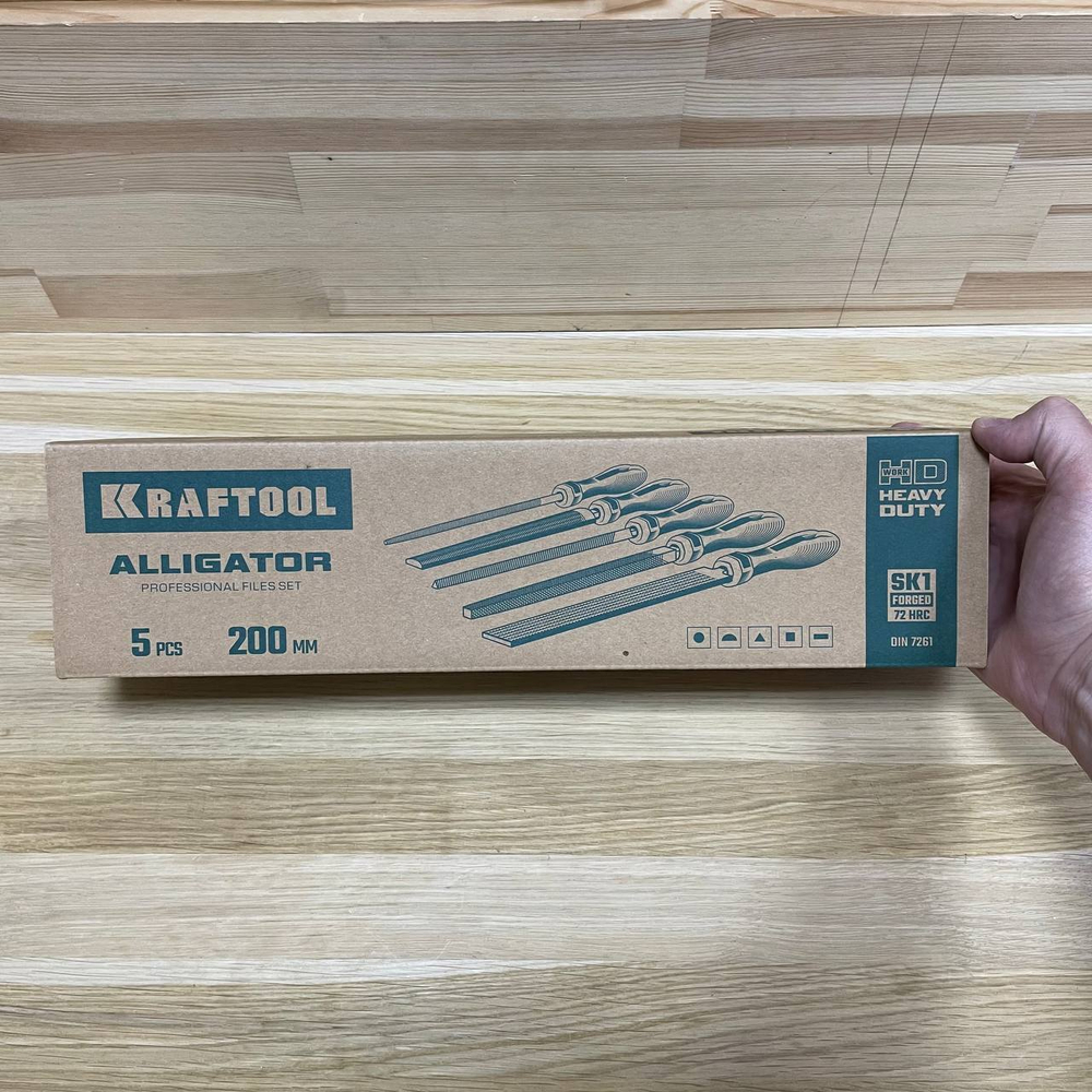 ХИТ! Набор напильников 5 шт, двухкомпонентная рукоятка, рабочая длина 200 мм, сталь SK1, Двойная насечка X2 Sharp, Alligator в чехле KRAFTOOL 16905