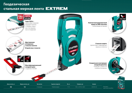 Новинка! Мерная лента геодезическая стальная KRAFTOOL EXTREM 50 м 34185-50