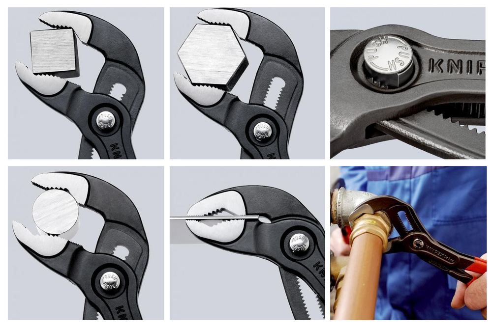 Новинка! Высокотехнологичные сантехнические клещи переставные KNIPEX COBRA (КОБРА) 250 мм, зев 50 мм, фосфатированные, 2-компонентные ручки, в блистере 87 02 250 KN-8702250SB