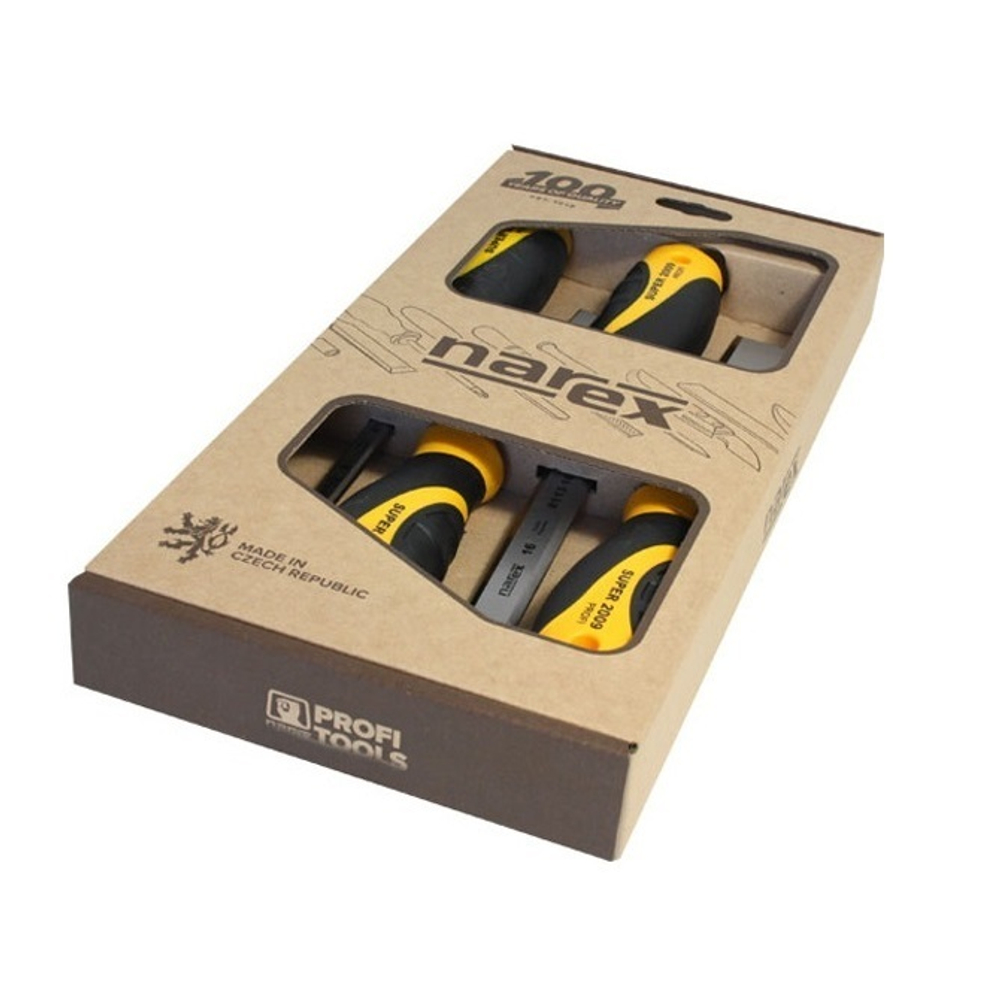 ХИТ! Набор столярных плоских стамесок 4 шт с ручкой Narex SUPER 2009 LINE PROFI 8, 10, 16, 32 мм в картонной коробке 860601
