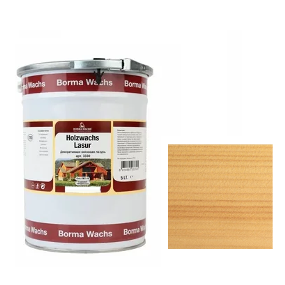 Декоративная ВОСКОВАЯ лазурь / Масло для фасадов Borma Holzwachs Lasur 5 л цвет 05 сосна для наружных и внутренних работ R3330-9