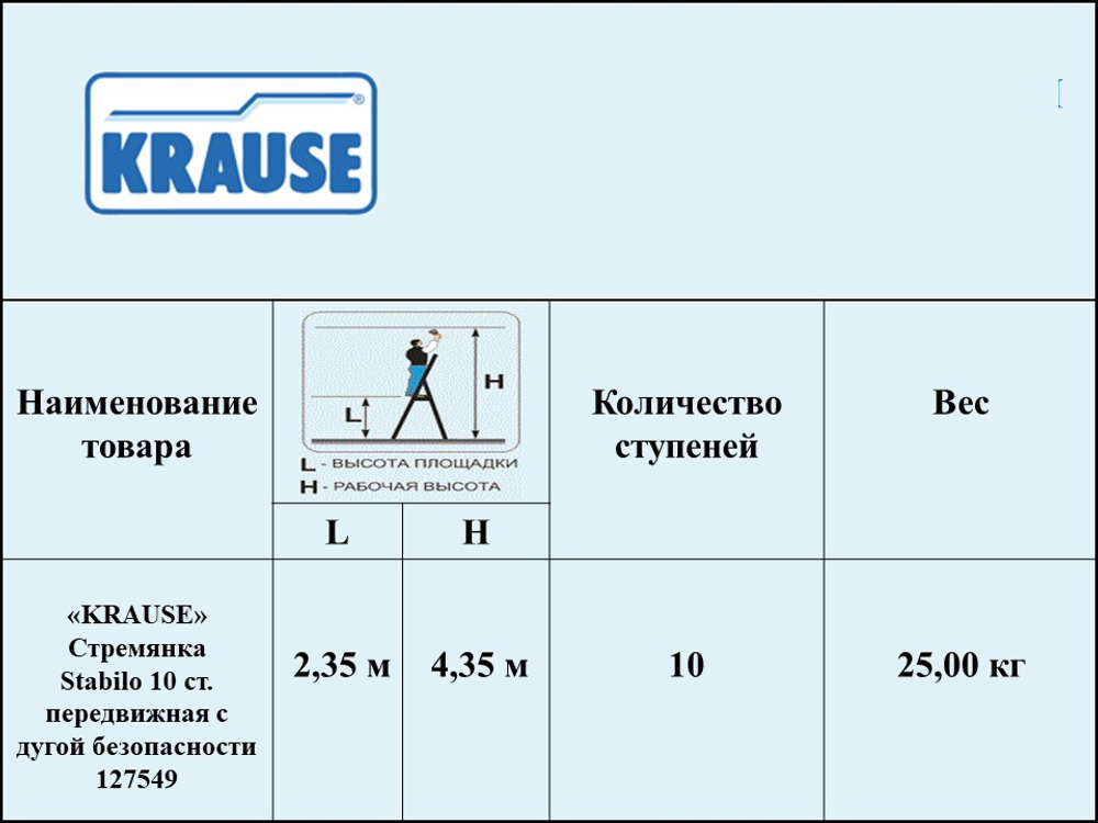 Новинка! Лестница - стремянка передвижная KRAUSE STABILO с большой площадкой и дугой безопасности 10 ступеней 127549