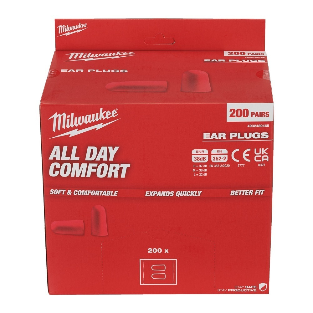 Новинка! Противошумные вкладыши 200 шт FOAM EAR PLUGS (БЕРУШИ) Milwaukee 4932480465