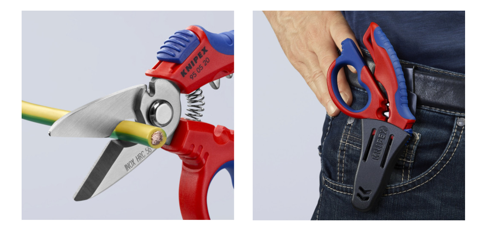 АКЦИЯ ЛЕТНИЕ СКИДКИ! Ножницы электрика угловые KNIPEX 160 мм, обжим концевых гильз: 0.5–6 мм.кв. и 10–25 мм.кв., нерж, 2-комп ручки KN-950520SB