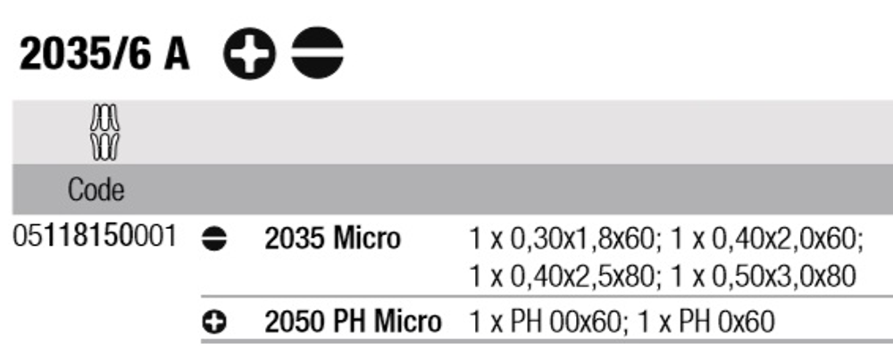 Новинка! Набор 6 предметов WERA Kraftform Micro ОТВЕРТКИ прецизионные + подставка PH 00 x 60 / 0 x 60, SL 0.30 x 1.8 для электроники, точных работ WE-118150