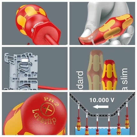 Набор 7 предметов ОТВЕРТКИ диэлектрические с узким концом и уменьшенной рукояткой Kraftform Plus, PH 1-2 160 iSS/7 VDE WERA WE-135961