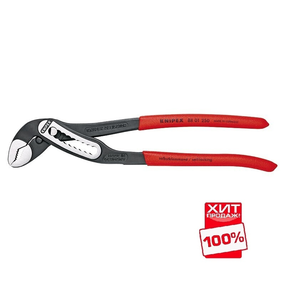 ХИТ! Клещи сантехнические переставные ALLIGATOR 250 мм, зев 50 мм, фосфатированные, обливные ручки, SB 88 01 250SB KNIPEX KN-8801250SB