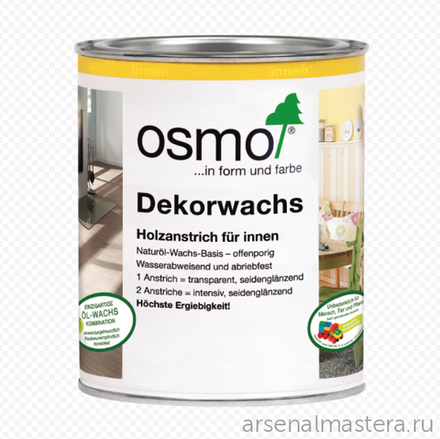 Прозрачная краска на основе масел и воска Osmo 3101 Бесцветное 0,75 л Dekorwachs Transparent для внутренних работ Osmo-3101-0.75 10100002
