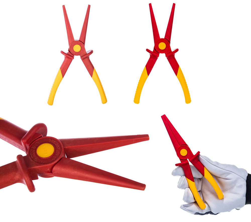 Новинка! Длинногубцы плоские KNIPEX VDE из армированного фиберглассом пластика 220 мм, диэлектрические. Пластиковые ПАССАТИЖИ KN-986202