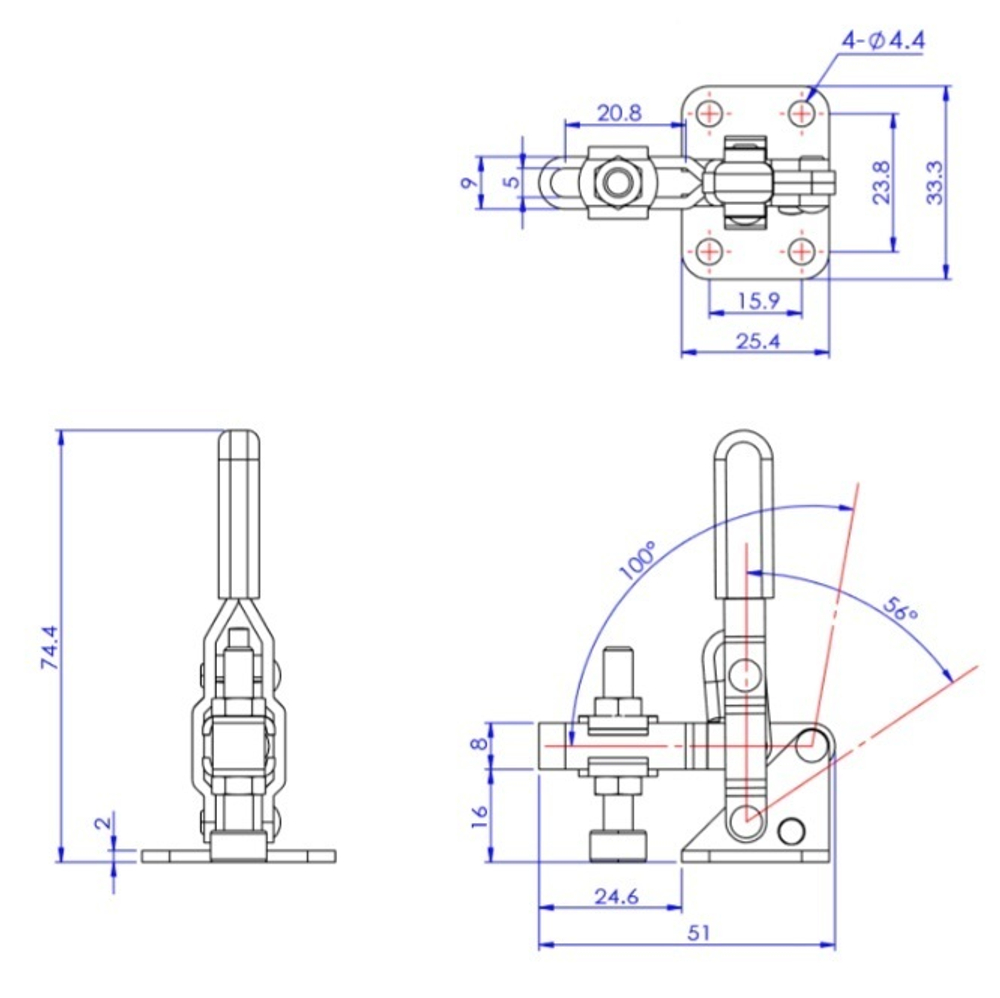 ХИТ! Зажим механический с вертикальной ручкой усилие 50 кг Woodwork GH-101-A