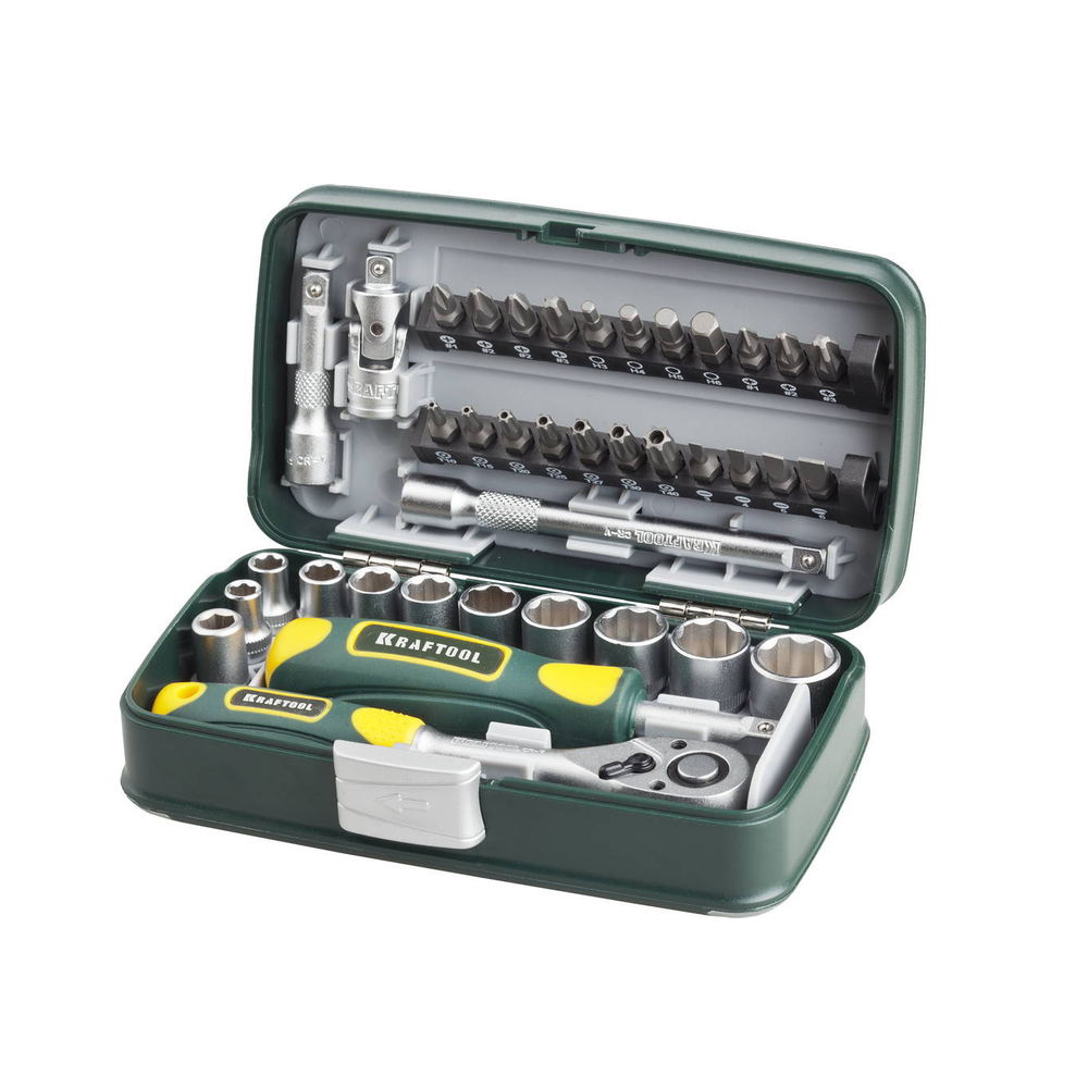 Новинка! Универсальный набор инструмента 38 предмета KRAFTOOL X-Drive 38 1/4" в кейсе, для монтажа и демонтажа резьбовых соединений 27970-H38