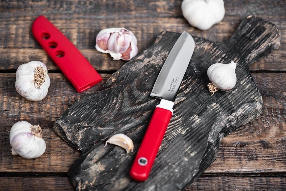 Нож японский овощной кухонный Fuji Cutlery Special series длина лезвия 100 мм, рукоять термопластик GRN, цвет красный, заточка 1000 Tojiro FK-403