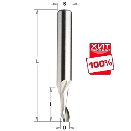 ХИТ! Фреза спиральная по алюминию HSS Co Z1 S8 D 4 x 12 x 60 RH CMT 188.040.51